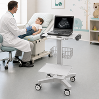 Chariot médical à ultrasons en aluminium aéronautique avec deux supports pour sondes et étagère de rangement inférieure