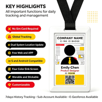 Badge de suivi de localisation rechargeable pour le personnel d'usine, avec historique de trajectoire sur 7 jours (demi-heure), écran E-Ink quadricolore, carte d'identité intelligente