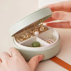 Custom Logo Portable Half Round PU Leather Jewelry <b>Box</b> with Handle Travel Storage for Rings <b>Earrings</b> Necklaces - Product Image 4