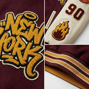 Chaqueta de Béisbol OEM y Chaqueta Bomber Personalizada con Bordado, Chaqueta Letterman de Lana y Cuero en Dos Tonos, Estilo Urbano para Hombre - Product Image 3