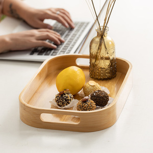 Plateau de service en bambou rectangulaire et rond pour fruits, thé, collations, style simple, utilisation cuisine et salon - Product Image 2