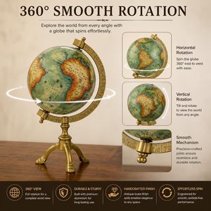 Globe de bureau vintage Leathervines, finition laiton antique, rotatif, décoration de table style ancien monde pour bureau, bibliothèque, salle d'étude - Product Image 4