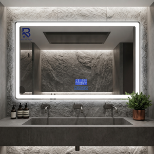 Espejo de Baño LED Inteligente Moderno SAA con Reloj Digital, Temperatura, Antivaho, Retroiluminación Regulable para Hotel OEM - Product Image 1