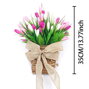 Cross-border new style tulip wall hanging <strong>wreath</strong> home decoration artificial flower woven basket wall decor <strong>door</strong> <strong>hanger</strong> - Product Image 4