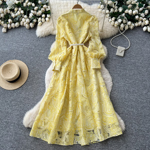 Vestido de Noche Elegante de Gasa Bordada de Lujo <span class=keywords><strong>con</strong></span> Manga Larga, Corte en A, Ajustado, <span class=keywords><strong>con</strong></span> <span class=keywords><strong>Encaje</strong></span>, para Mujer - Product Image 4