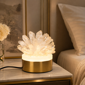 Luxury Natural White Black Crystal Cluster Table Lamp Bedroom Decorative <b>Night</b> <b>Light</b> Living Room Ambient Desk Lamp Bedroom Decor - Product Image 1