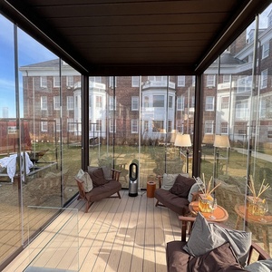 Bioclimatic Sunroom Pergola 슬라이딩 유리 도어 분말 코팅 프레임 오래된 원예 옵션 팬 연결 파빌리온 전망대 - Product Image 5