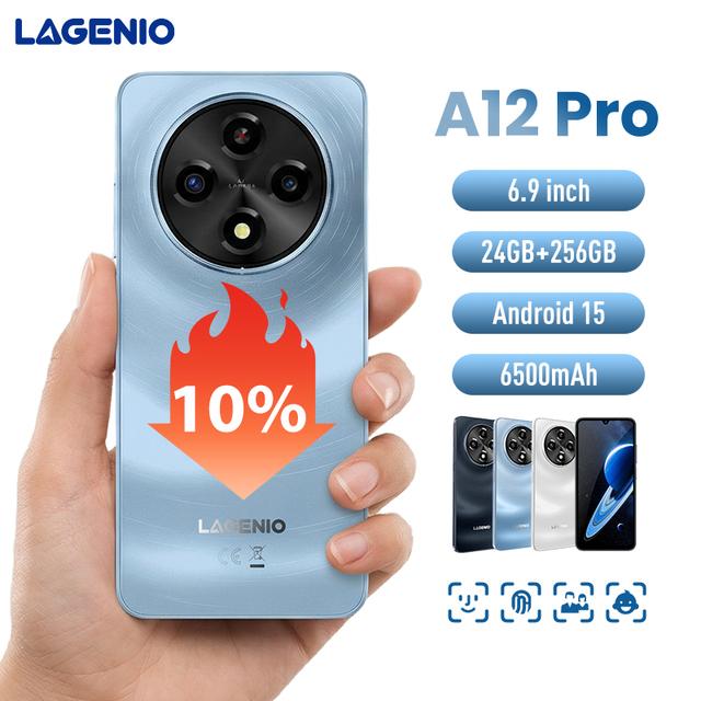 Wholesale Unlocked Smartphones LAGENIO A12 Pro 6.9" 50MP Camera 4G Smartphone, 24GB+256GB for Photography & Heavy Use
