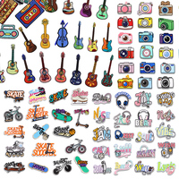 Promo! Patch Bordir Desain Kaset Musik, Gitar, Kamera, Earphone, Sepeda, Skateboard untuk Kerajinan DIY