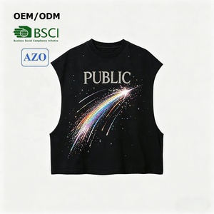 OEM/ODM T-shirts pour hommes de haute qualité, streetwear de luxe personnalisé, jersey, gilet orné de strass dessinés à la main, t-shirt sans manches à col rond pour hommes - Product Image 1