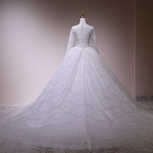 Vestido de Novia Musulmán Modesto de Manga Larga con Encaje y Flores, Cola de Capilla, Talla Grande Personalizada, <span class=keywords><strong>para</strong></span> Madre de la Novia - Product Image 3