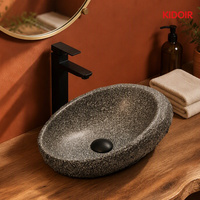 Lavabo en céramique texturé Kidoir, à poser sur comptoir, formes ovale, ronde, rectangulaire, styles variés, vente en gros, OEM, ODM