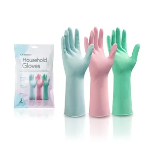 ANBOSON-Gants en caoutchouc et nitrile pour femmes, manches longues, poignée antidérapante, imperméable, nettoyage, lavage, bain, ménage, 12 pouces