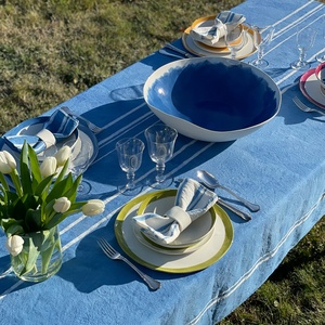 Wholesale Blue Printed <b>Linen</b> Tablecloth for Wedding Home Dining Room <b>Table</b> <b>Linen</b> 100% French Luxury Flax for Hotel 1 Piece Woven - Product Image 1