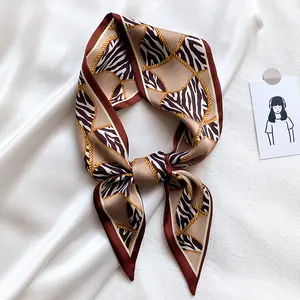 Female Spain Silk Neck Scarf Luxury Leopard Gold Chain Hair Tie Scarves Foulards Head Band Shawls and Wraps Neckerchief Bandanas