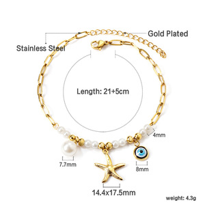Minimalist Ocean Pearl <b>Anklet</b> 18k <b>Gold</b> Plated Star Charm Women's Foot Ornament Stainless Steel Imitation Pearl Spring 2025 - Product Image 2