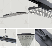 Kualitas tinggi 140lm/w LED Slim Bay Light 40w 60w 75w Ultra ramping desain 8.5mm UGR gantung & Lampu liontin 16 2ft 4ft 5 kaki