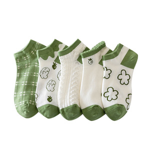 Green Cartoon Bunny Ankle Socks For Women Cotton Breathable Sweat Absorbing Casual Short Socks With Lace Trim - Product Image 5