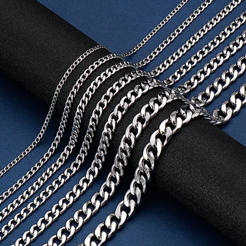 XISHUO 316L Stainless Steel Jewelry Hip Hop 3-12mm Chain Necklace Silver Color Cuban Link Chain Necklace for Men