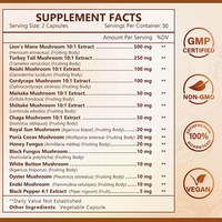 Cápsulas de Suplemento de Extracto Complejo de Mezcla de Hongos Veganos de Marca Privada 14 en 1: Melena de León, Reishi, Cordyceps, Cola de Pavo y Chaga