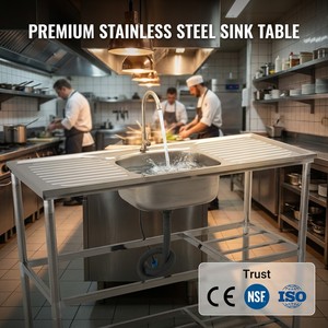 Mesa de Fregadero de Acero Inoxidable - Banco de Preparación para Cocina Comercial - Fregadero de Una Sola Cubeta - Fregadero Gastronómico de 3 Niveles de Alta Resistencia - Product Image 1