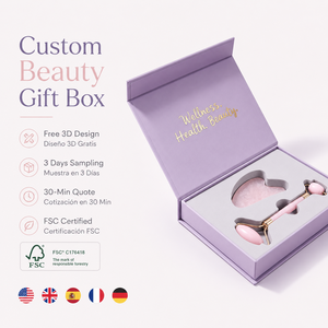 Caja de Regalo de Belleza Personalizada Premium, Mística, Relajante y Calmante, con Certificación FSC, Caja de Embalaje para Rodillo Gua Sha Morado con Bandeja Personalizada - Product Image 1