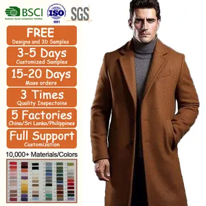 Fabrication de vêtements de marque personnalisée vêtements hommes manteaux hiver et automne grande taille pardessus brun long manteau de laine hommes caban hommes