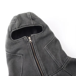 Chaqueta Retro Hip Hop Otoño Invierno - Sudadera con Capucha y Cremallera Holgada Color Gris Oscuro Lavado para Hombre y Mujer - Product Image 2