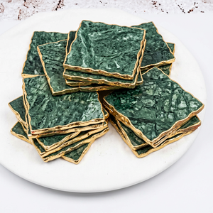 Vente en gros de sous-verres de tasses à thé en jade vert bord doré tranches de pierre d'agate pierres précieuses naturelles Reiki cristal artisanat roches d'œufs minéraux - Product Image 1