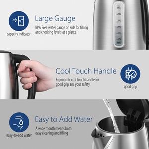 Stainless Steel Electric <b>Kettle</b> 1.7 Liter Tea <b>Kettle</b> Electric & Hot Water <b>Kettle</b> 1500W Fast Boil with LED Light - Product Image 5