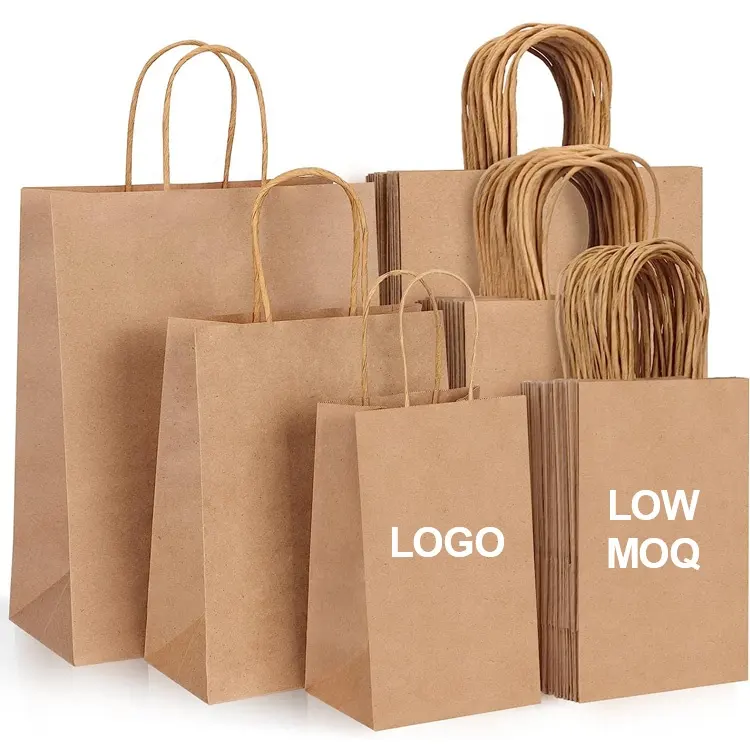 New Cheap Brown Craft Paper Handle Bag Wholesale for Food or Beverage