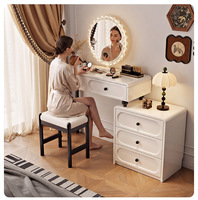 Table de maquillage/coiffeuse vintage de style français pour petit appartement, luxe léger, simple, avec charge sans fil, en bois massif