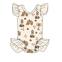 Haute qualité derniers enfants filles barboteuse manches flottantes à volants bébé justaucorps Halloween imprimé tricoté personnalisé été body
