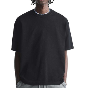 T-shirt décontracté noir épais pour homme, style streetwear de haute qualité, coupe ample, personnalisable, 100 % coton, uni et oversize - Product Image 1
