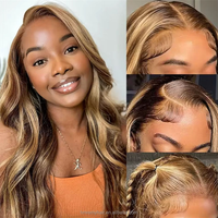 Perruques longues bouclées pré-épilées en cheveux Remy, cheveux péruviens pour perruque Lace Front à ondulations profondes et mèches.