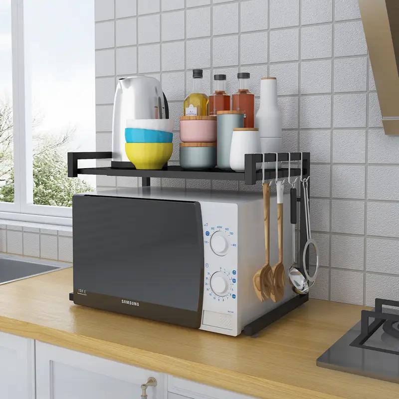 2022 חדש עיצוב מתכוונן מיקרוגל תנור ביתיים מטבח רצפת רב שכבה מטבח אחסון מדף