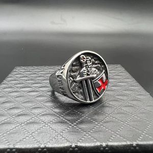 Templar Knight <b>Ring</b> <b>Titanium</b> Steel Cross Design Red Epoxy Inlay Men's Fashion Jewelry Gift - Product Image 4