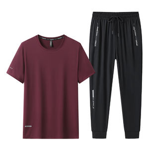 Ensemble de sport décontracté d'été pour hommes, séchage rapide, en soie glacée, tendance simple, deux pièces, t-shirt et short de course et fitness - Product Image 6