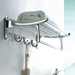 Toallero de Acero Inoxidable Saint Ruijia de 2 Niveles, Montado en la Pared con Ganchos, Estante Plegable para Almacenamiento en el Baño - Product Image 1