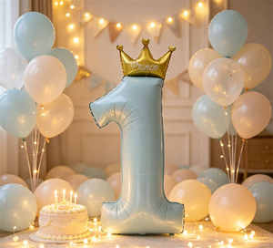 Palloncino in lamina numero 1 con corona blu 57X124 cm Decorazione per feste - Product Image 4
