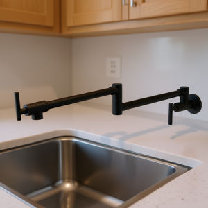 Grifo de Cocina DB Negro Mate Montado en la Pared, con Brazo Plegable Giratorio, Material de Latón - Product Image 2