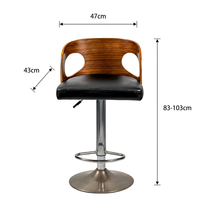 Tabouret de bar réglable de luxe, pivotant, en cuir PU, avec dossier en contreplaqué et base chromée, pour cuisine et restaurant