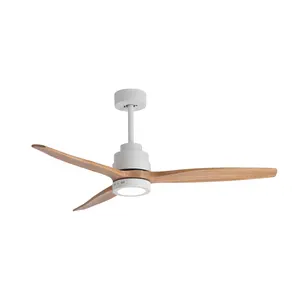 White color Europe style 52 inch solid wood decorative DC ceiling fan with LED light