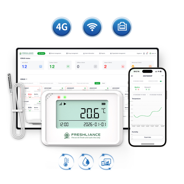 Free Remote Access Via Mobile App WIFI Temperature Humidity Data Logger for Refrigerator