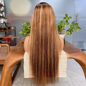 Perruque Lace Front en Cheveux Humains, Vente en Gros, 16-40 pouces, 13x4, Lisse, Mèches <span class=keywords><strong>Blond</strong></span> Miel Colorées 4/27 - Product Image 4