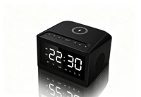 Altavoz Multifunción para Mesita de Noche con Carga Inalámbrica V5.3 para Teléfono, Reloj, Alarma, Radio FM, Tarjeta TF, USB, AUX, Audio