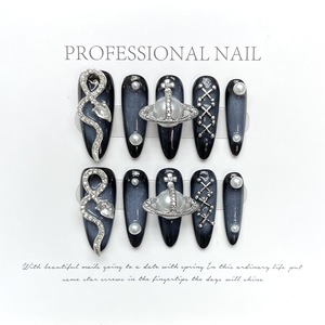 Patch européen américain Cyberpunk Design porté à la main long Nail Art par l'impératrice <span class=keywords><strong>douairière</strong></span> serpent métal pour le commerce extérieur - Product Image 3
