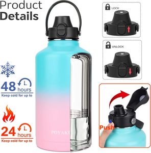 64 Ounce Half Gallon Vacuum Insulated with Sleeve 1/<strong>2</strong> <strong>Stainless</strong> <strong>Steel</strong> 64 oz Large Travel <strong>2</strong> <strong>Litre</strong> <strong>Water</strong> <strong>Bottle</strong> with Carrying Bag - Product Image 2