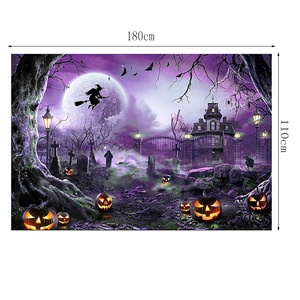 Fondo Fotográfico de Halloween con Castillo, Calabazas, Brujas, Murciélagos y Cementerio para una Noche de Terror - Product Image 2