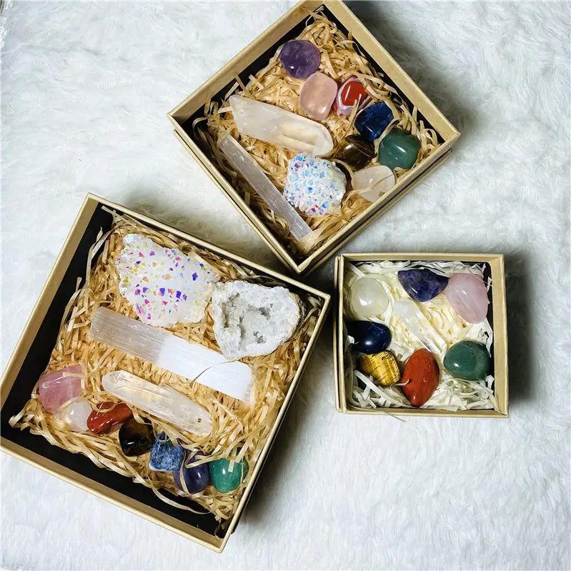Confezione regalo con logo personalizzato 7 set di cristalli di pietra curativa chakra per meditazione